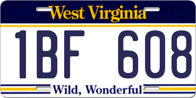 WV license plate 1BF608