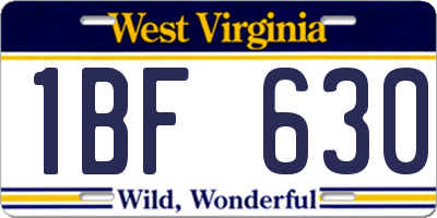 WV license plate 1BF630