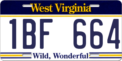 WV license plate 1BF664