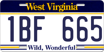WV license plate 1BF665