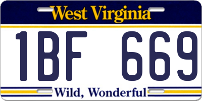 WV license plate 1BF669