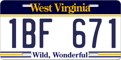 WV license plate 1BF671
