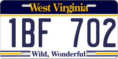 WV license plate 1BF702