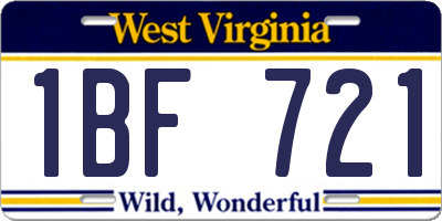 WV license plate 1BF721