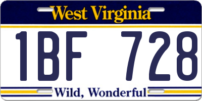 WV license plate 1BF728