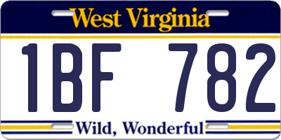 WV license plate 1BF782
