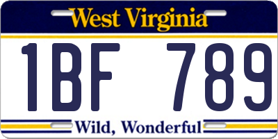 WV license plate 1BF789