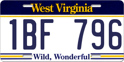 WV license plate 1BF796