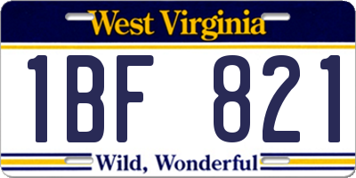 WV license plate 1BF821
