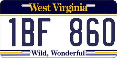 WV license plate 1BF860