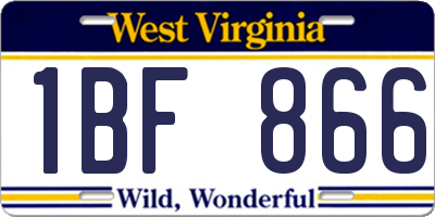 WV license plate 1BF866