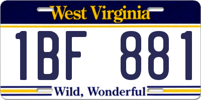 WV license plate 1BF881