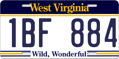 WV license plate 1BF884