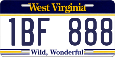 WV license plate 1BF888