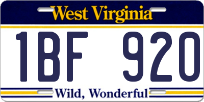 WV license plate 1BF920