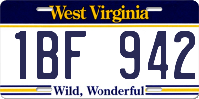 WV license plate 1BF942