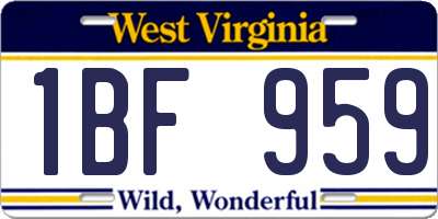 WV license plate 1BF959