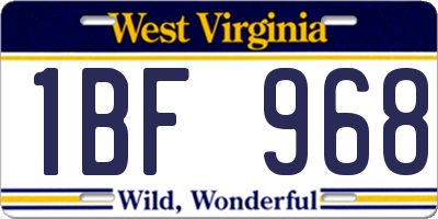 WV license plate 1BF968
