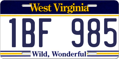 WV license plate 1BF985
