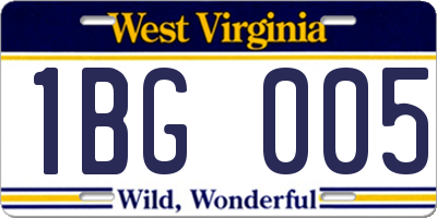 WV license plate 1BG005