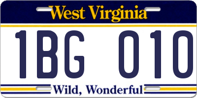 WV license plate 1BG010