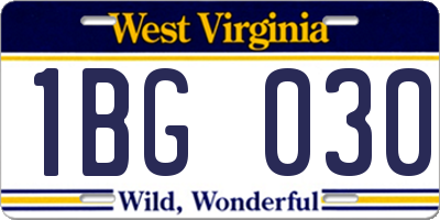 WV license plate 1BG030
