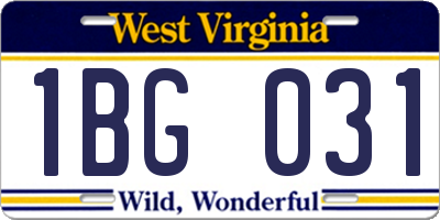 WV license plate 1BG031