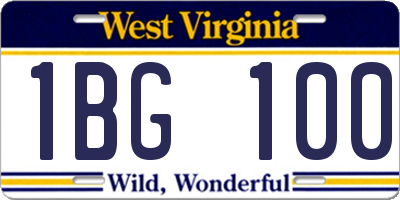 WV license plate 1BG100