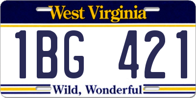 WV license plate 1BG421