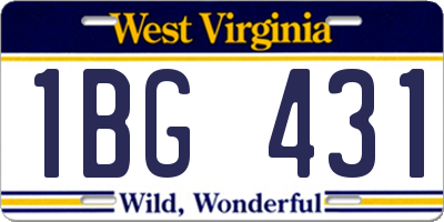 WV license plate 1BG431