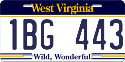 WV license plate 1BG443