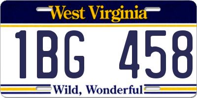 WV license plate 1BG458