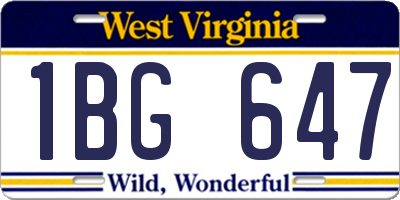 WV license plate 1BG647