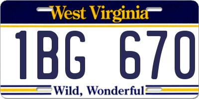 WV license plate 1BG670
