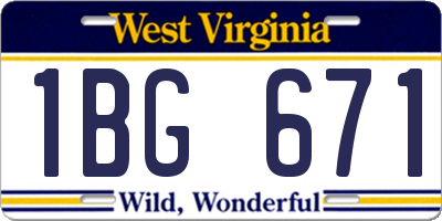 WV license plate 1BG671