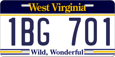 WV license plate 1BG701