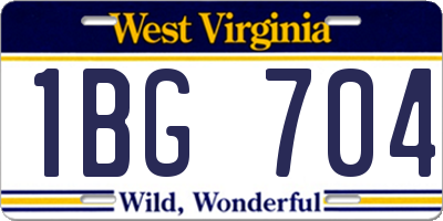 WV license plate 1BG704