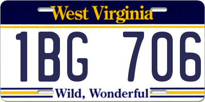 WV license plate 1BG706