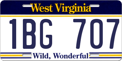 WV license plate 1BG707