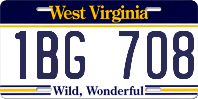 WV license plate 1BG708