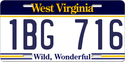 WV license plate 1BG716