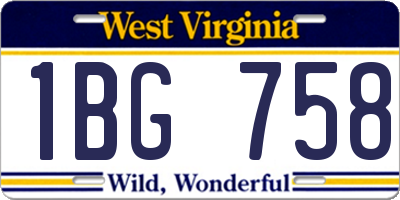 WV license plate 1BG758