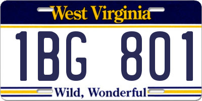 WV license plate 1BG801