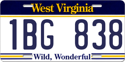 WV license plate 1BG838