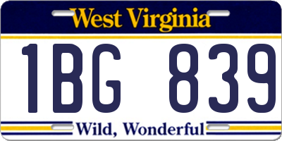 WV license plate 1BG839