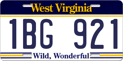 WV license plate 1BG921