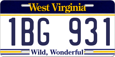 WV license plate 1BG931