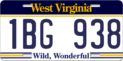WV license plate 1BG938