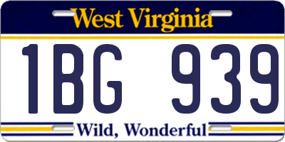 WV license plate 1BG939