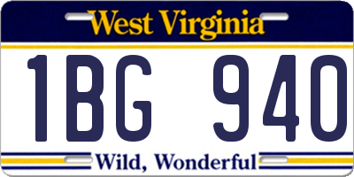 WV license plate 1BG940
